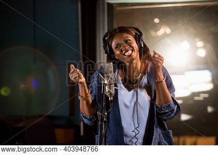 Waje Nigerian Singer Recording Vocal Part On Afro-pop Song In Studio