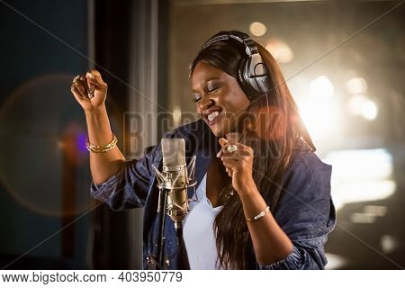 Waje Nigerian Singer Recording Vocal Part On Afro-pop Song In Studio