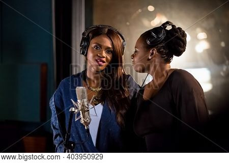 Waje Nigerian Singer Recording Vocal Part On Afro-pop Song In Studio With Judith Sephuma