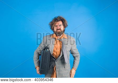 Confused Teacher With Case. Confused Teacher. Bearded Man In Suit. Education. Back To School. Portra