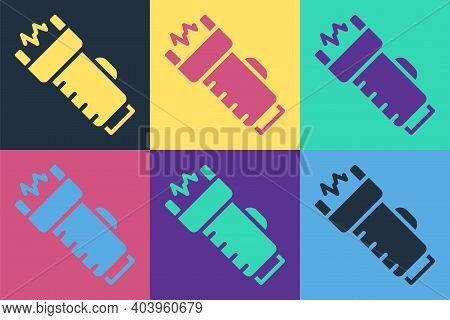Pop Art Police Electric Shocker Icon Isolated On Color Background. Shocker For Protection. Taser Is 