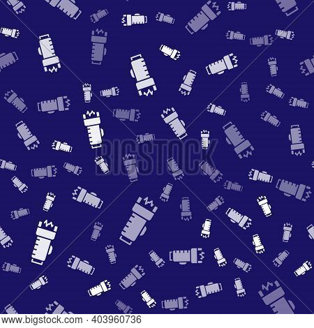 White Police Electric Shocker Icon Isolated Seamless Pattern On Blue Background. Shocker For Protect