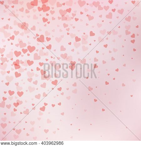 Red Heart Love Confettis. Valentines Day Gradient Authentic Background. Falling Transparent Hearts C