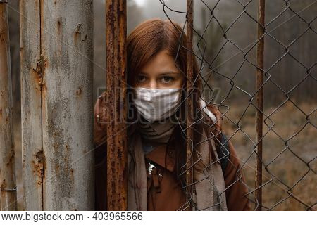Girl Wears Mask That Protects Againts The Spread Of Coronavirus Covid-19 Disease