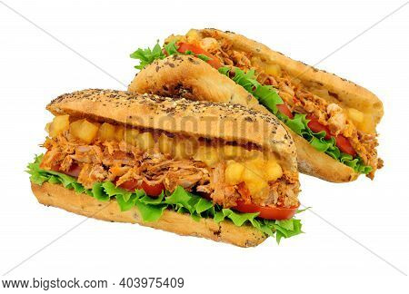 Slow Cooked Hog Roast Pork Sandwiches In A Multigrain Topped Bread Roll With Chunky Bramley Apple Sa