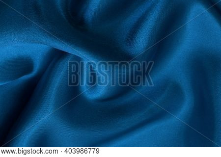 Dark Blue Fabric Cloth Texture For Background And Design Art Work, Beautiful Crumpled Pattern Of Sil