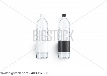 Blank Transparent Plastic Bottle With Black And White Label Mockup, 3d Rendering. Empty Minerale Wat