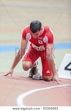 VIENNA, AUSTRIA - JANUARY 29 Christian Smetana (#178 Austria) prepares for the men's 400m event on January 29, 2013 in Vienna, Austria.