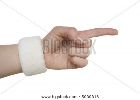 female Hand nach vorn mit ihrem Zeigefinger zeigen