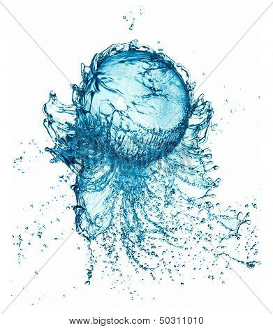 Abstract water ball splash isolated on white background.
