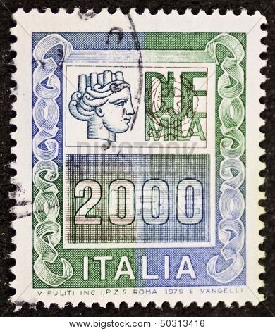 ITALY - CIRCA 1979: a stamp printed in Italy shows Italia Turrita and the indication of an high monetary value. Italy, circa 1979