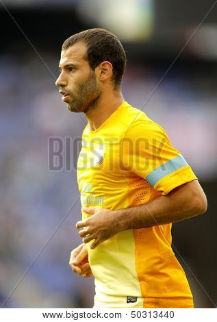 BARCELONA - MAY, 26: Javier Mascherano of FC Barcelona before the Spanish League match between Espanyol and FC Barcelona at the Estadi Cornella on May 26, 2013 in Barcelona, Spain