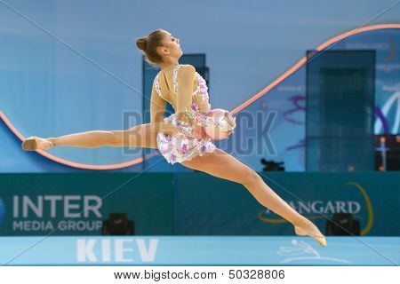 KIEV, UKRAINE - AUGUST 28: Margarita Mamun of Russia in action during the 32nd Rhythmic Gymnastics World Championships in Kiev, Ukraine on August 28, 2013