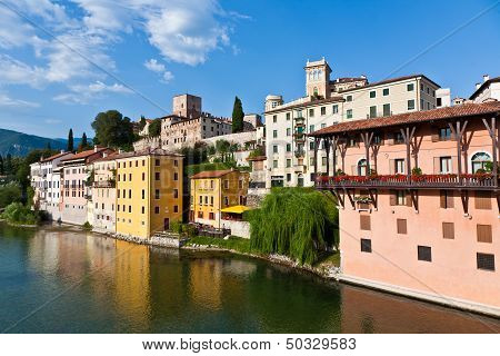 View Of The Romantic Village Basano Del Grappa Over The River Brenta