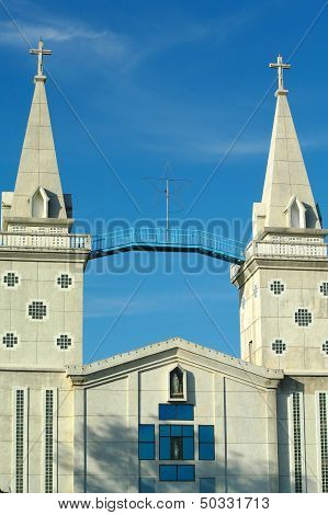 Church roof along the Mekong River