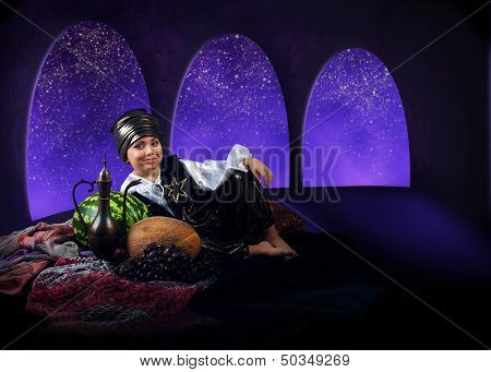 Little Boy In Reach Arabian Farytale Dress