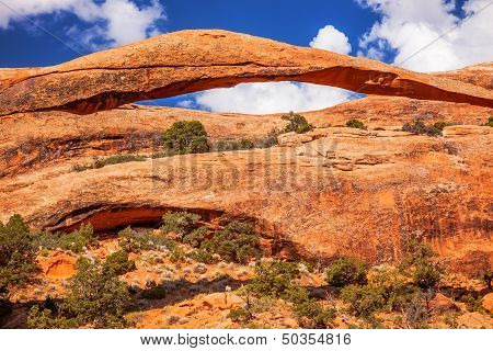 Landscape Arch Close Up Blue Sky Rock Canyon Devils Garden Arches National Park Moab Utah