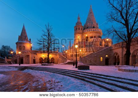 Winter Scene Of The Fisherman's Bastion In Budapest