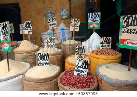 Food Basics For Sale In An African Market
