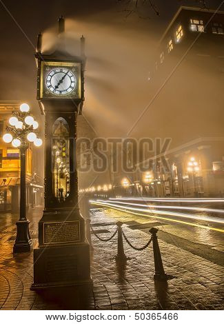 Gastown Steam Clock With Car Light Streaks