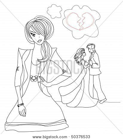 Upset Girl Jealousy About Her Man . Isolated On White Background.