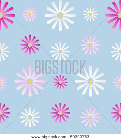 Seamless Background with Daisy Flowers on Blue