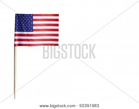 American flag in toothpick against white background