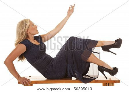 Woman Blue Dress Sit Reach Up