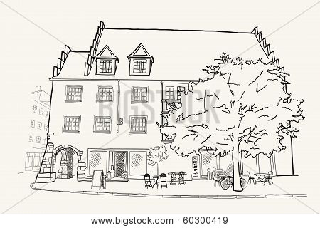 urban sketch of an old building in Lindau, Germany