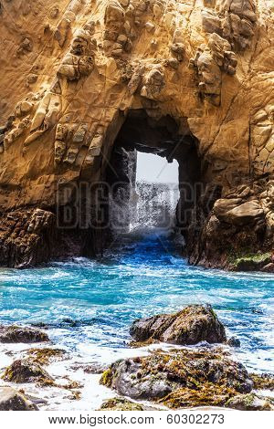 California Pfeiffer Beach in Big Sur State Park rocks and waves