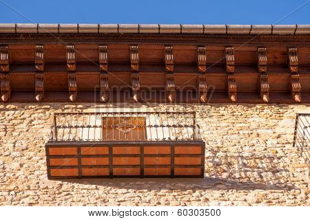 Morella in Maestrazgo castellon village facades at Spain