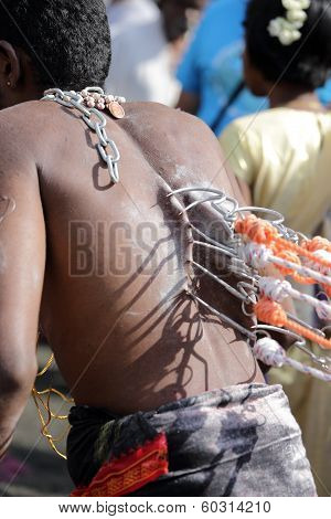 Penang, Malaysia - January 17: Hindu Devotee Carries Kavadi Himself In Thaipusam Festival On January