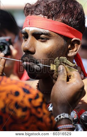 Penang, Malaysia - January 17: Indian Devotee Prepare For Celebrate At Thaipusam Festival On January