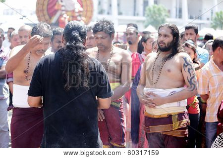 Penang, Malaysia - January 17: Hindu Devotee Prepare For Hindu Ritual  In Thaipusam Festival On Janu