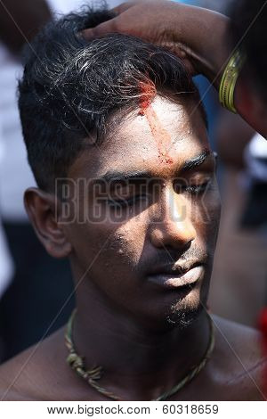 Penang, Malaysia - January 17: Hindu Devotee Prepare For Hindu Ritual  In Thaipusam Festival On Janu