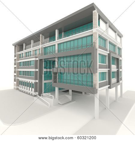 Side Of 3D Condominium Exterior Design In White Background