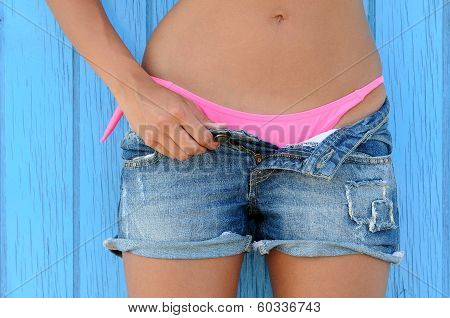 Woman In Jeans Texas Shorts