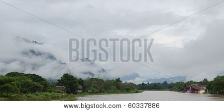 asian urban landscape,Vangvieng, Laos