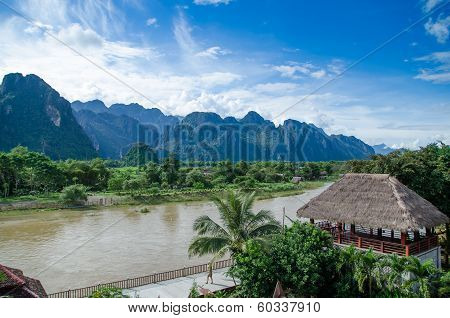 asian urban landscape,Vangvieng, Laos