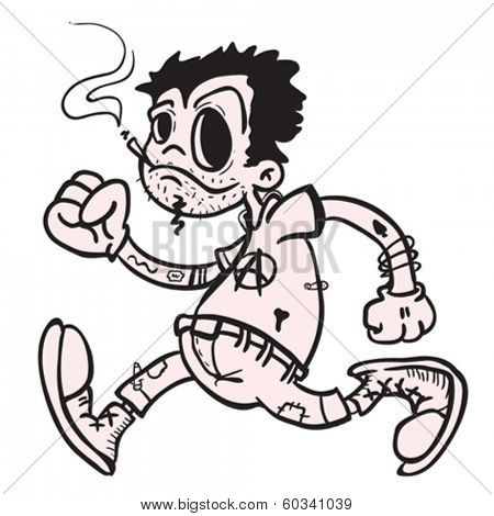 punk boy walking and smoking cartoon
