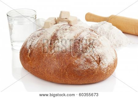 Composition with rye bread isolated on white