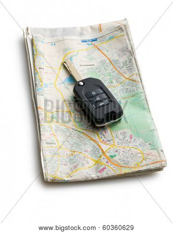 car key with map on white background