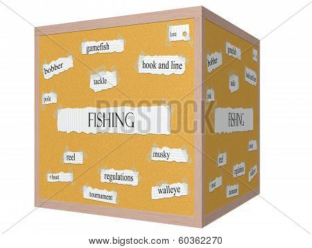 Fishing 3D Cube Corkboard Word Concept