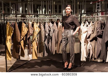 Model Posing At Mipap Trade Show In Milan, Italy