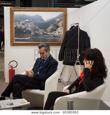 People Working At Mipap Trade Show In Milan, Italy