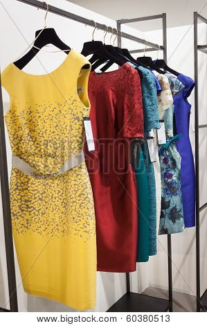 Colorful Dresses On Display At Mipap Trade Show In Milan, Italy