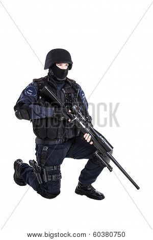 SWAT officer with sniper rifle