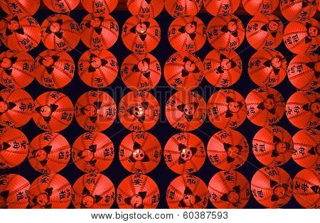 Tin Hau temple lantern at night