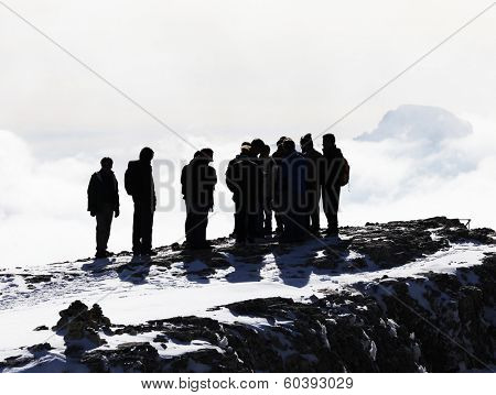 Winter trekking in the Dolomites, Sella Group, Italy, Europe