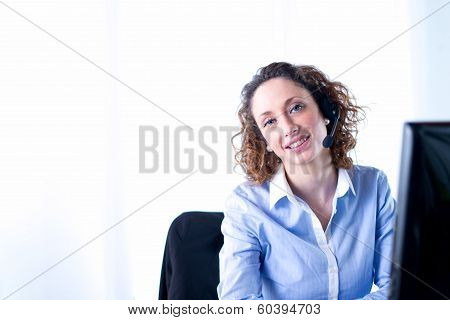 portrait of a beautiful young woman telephone operator